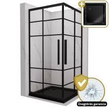 HD Dior+ Black 80x80 szögletes két tolóajtós zuhanykabin fekete slim zuhanytálcával és fekete szifonnal, fekete elemekkel, 190 cm magas