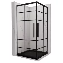 HD Dior+ Black 80x80 szögletes két tolóajtós zuhanykabin fekete slim zuhanytálcával és fekete szifonnal, fekete elemekkel, 190 cm magas