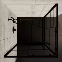 HD Dior+ Black 80x80 szögletes két tolóajtós zuhanykabin fekete slim zuhanytálcával és fekete szifonnal, fekete elemekkel, 190 cm magas