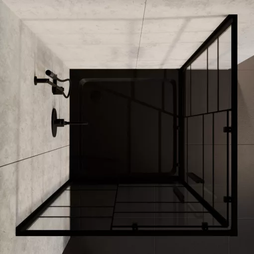 HD Dior+ Black 80x80 szögletes két tolóajtós zuhanykabin fekete slim zuhanytálcával és fekete szifonnal, fekete elemekkel, 190 cm magas