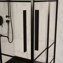 HD Dior+ Black 80x80 szögletes két tolóajtós zuhanykabin fekete slim zuhanytálcával és fekete szifonnal, fekete elemekkel, 190 cm magas