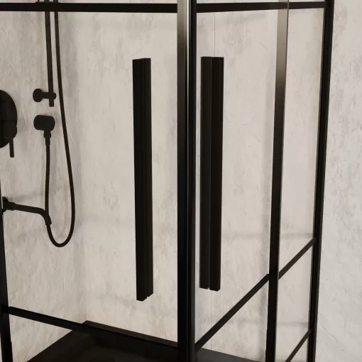 HD Dior+ Black 80x80 szögletes két tolóajtós zuhanykabin fekete slim zuhanytálcával és fekete szifonnal, fekete elemekkel, 190 cm magas