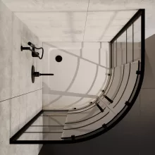 HD Dior Black 90x90 íves két tolóajtós zuhanykabin fehér slim zuhanytálcával és fekete szifonnal, fekete elemekkel, 190 cm magas