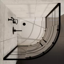 HD Dior Black 80x80 íves két tolóajtós zuhanykabin fehér magas zuhanytálcával és fekete szifonnal, fekete elemekkel, 190 cm magas