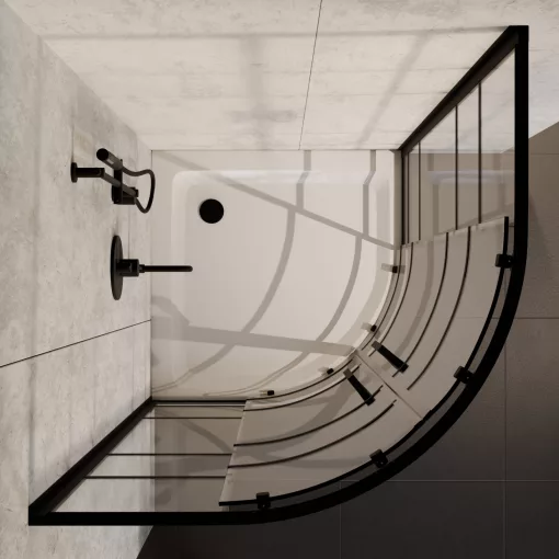 HD Dior Black 80x80 íves két tolóajtós zuhanykabin fehér magas zuhanytálcával és fekete szifonnal, fekete elemekkel, 190 cm magas