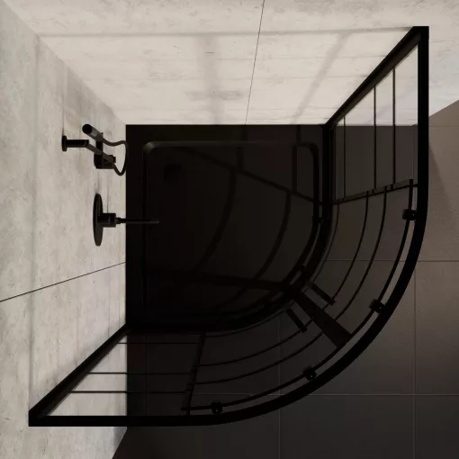 HD Dior Black 80x80 íves két tolóajtós zuhanykabin fekete slim zuhanytálcával és fekete szifonnal, fekete elemekkel, 190 cm magas