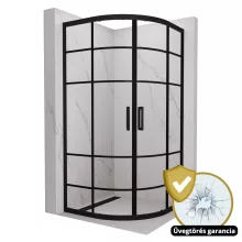 HD Dior Black 80x80 íves két tolóajtós zuhanykabin 6 mm vastag vízlepergető biztonsági üveggel, fekete elemekkel, 190 cm magas