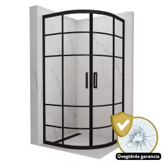   HD Dior Black 80x80 íves két tolóajtós zuhanykabin 6 mm vastag vízlepergető biztonsági üveggel, fekete elemekkel, 190 cm magas