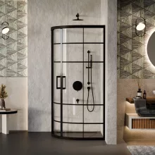 HD Dior Black 80x80 íves két tolóajtós zuhanykabin 6 mm vastag vízlepergető biztonsági üveggel, fekete elemekkel, 190 cm magas