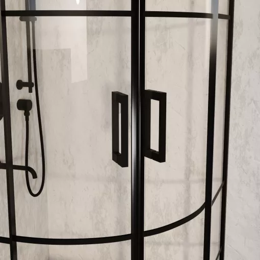 HD Dior Black 80x80 íves két tolóajtós zuhanykabin 6 mm vastag vízlepergető biztonsági üveggel, fekete elemekkel, 190 cm magas