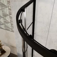 HD Dior Black 80x80 íves két tolóajtós zuhanykabin 6 mm vastag vízlepergető biztonsági üveggel, fekete elemekkel, 190 cm magas