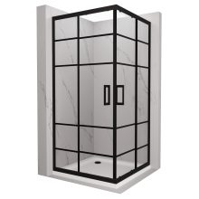 HD Dior Black 100x100 szögletes két tolóajtós zuhanykabin fehér slim zuhanytálcával és fekete szifonnal, fekete elemekkel, 190 cm magas