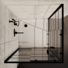 HD Dior Black 100x100 szögletes két tolóajtós zuhanykabin fehér slim zuhanytálcával és fekete szifonnal, fekete elemekkel, 190 cm magas