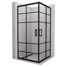 HD Dior Black 100x100 szögletes két tolóajtós zuhanykabin 6 mm vastag vízlepergető biztonsági üveggel, fekete elemekkel, 190 cm magas