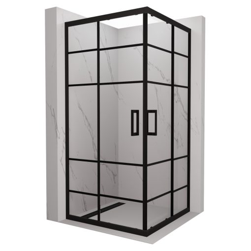 HD Dior Black 100x100 szögletes két tolóajtós zuhanykabin 6 mm vastag vízlepergető biztonsági üveggel, fekete elemekkel, 190 cm magas