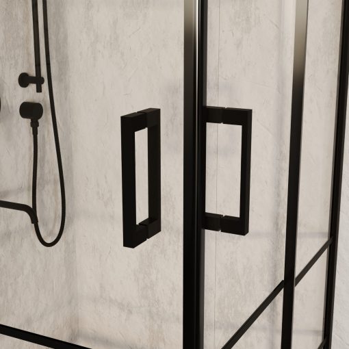 HD Dior Black 100x100 szögletes két tolóajtós zuhanykabin 6 mm vastag vízlepergető biztonsági üveggel, fekete elemekkel, 190 cm magas