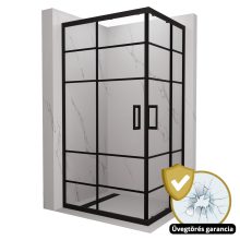 HD Dior Black aszimmetrikus szögletes két tolóajtós zuhanykabin 6 mm vastag vízlepergető biztonsági üveggel, fekete elemekkel, 190 cm magas