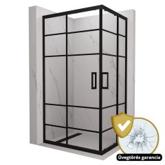   HD Dior Black aszimmetrikus szögletes két tolóajtós zuhanykabin 6 mm vastag vízlepergető biztonsági üveggel, fekete elemekkel, 190 cm magas