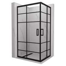 HD Dior Black aszimmetrikus szögletes két tolóajtós zuhanykabin 6 mm vastag vízlepergető biztonsági üveggel, fekete elemekkel, 190 cm magas