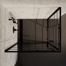 HD Dior Black aszimmetrikus szögletes két tolóajtós zuhanykabin 6 mm vastag vízlepergető biztonsági üveggel, fekete elemekkel, 190 cm magas