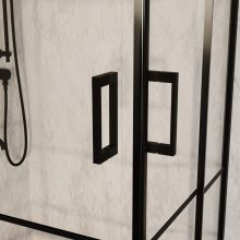 HD Dior Black aszimmetrikus szögletes két tolóajtós zuhanykabin 6 mm vastag vízlepergető biztonsági üveggel, fekete elemekkel, 190 cm magas