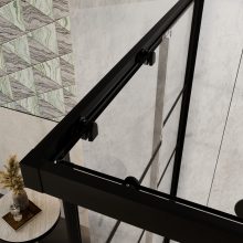 HD Dior Black aszimmetrikus szögletes két tolóajtós zuhanykabin 6 mm vastag vízlepergető biztonsági üveggel, fekete elemekkel, 190 cm magas