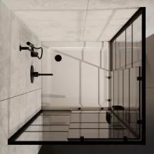 HD Dior Black 80x80 szögletes két tolóajtós zuhanykabin fehér magas zuhanytálcával és fekete szifonnal, fekete elemekkel, 190 cm magas