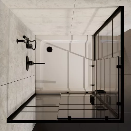 HD Dior Black 80x80 szögletes két tolóajtós zuhanykabin fehér magas zuhanytálcával és fekete szifonnal, fekete elemekkel, 190 cm magas