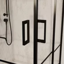 HD Dior Black 80x80 szögletes két tolóajtós zuhanykabin fehér magas zuhanytálcával és fekete szifonnal, fekete elemekkel, 190 cm magas