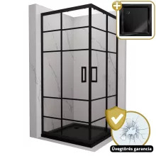 HD Dior Black 80x80 szögletes két tolóajtós zuhanykabin fekete slim zuhanytálcával és fekete szifonnal, fekete elemekkel, 190 cm magas