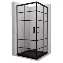 HD Dior Black 80x80 szögletes két tolóajtós zuhanykabin fekete slim zuhanytálcával és fekete szifonnal, fekete elemekkel, 190 cm magas