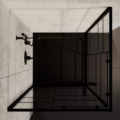 HD Dior Black 80x80 szögletes két tolóajtós zuhanykabin fekete slim zuhanytálcával és fekete szifonnal, fekete elemekkel, 190 cm magas