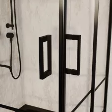 HD Dior Black 80x80 szögletes két tolóajtós zuhanykabin fekete slim zuhanytálcával és fekete szifonnal, fekete elemekkel, 190 cm magas