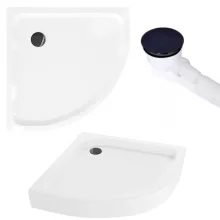 HD Elio+ Black 90x90 íves két tolóajtós zuhanykabin fehér magas zuhanytálcával és fekete szifonnal, fekete elemekkel, 190 cm magas