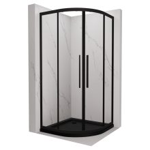 HD Elio+ Black 80x80 íves két tolóajtós zuhanykabin fekete slim zuhanytálcával és fekete szifonnal, fekete elemekkel, 190 cm magas