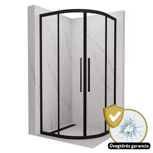 HD Elio+ Black 80x80 íves két tolóajtós zuhanykabin 6 mm vastag vízlepergető biztonsági üveggel, fekete elemekkel, 190 cm magas