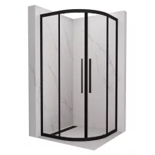 HD Elio+ Black 80x80 íves két tolóajtós zuhanykabin 6 mm vastag vízlepergető biztonsági üveggel, fekete elemekkel, 190 cm magas