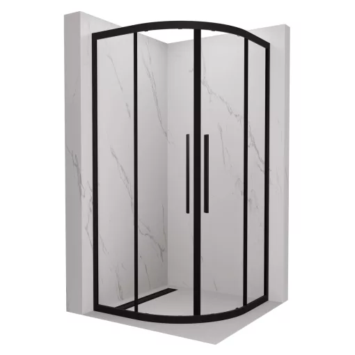 HD Elio+ Black 80x80 íves két tolóajtós zuhanykabin 6 mm vastag vízlepergető biztonsági üveggel, fekete elemekkel, 190 cm magas