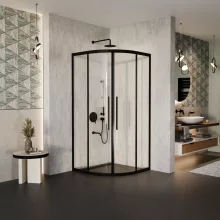 HD Elio+ Black 80x80 íves két tolóajtós zuhanykabin 6 mm vastag vízlepergető biztonsági üveggel, fekete elemekkel, 190 cm magas