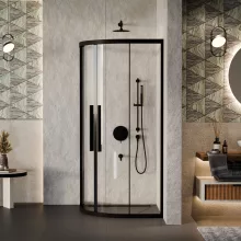 HD Elio+ Black 80x80 íves két tolóajtós zuhanykabin 6 mm vastag vízlepergető biztonsági üveggel, fekete elemekkel, 190 cm magas
