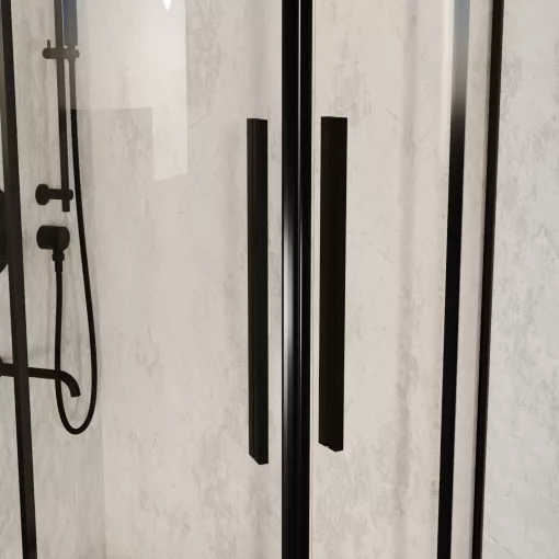 HD Elio+ Black 80x80 íves két tolóajtós zuhanykabin 6 mm vastag vízlepergető biztonsági üveggel, fekete elemekkel, 190 cm magas