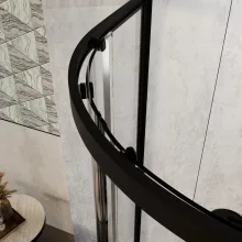 HD Elio+ Black 80x80 íves két tolóajtós zuhanykabin 6 mm vastag vízlepergető biztonsági üveggel, fekete elemekkel, 190 cm magas