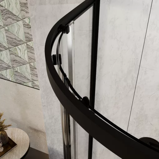 HD Elio+ Black 80x80 íves két tolóajtós zuhanykabin 6 mm vastag vízlepergető biztonsági üveggel, fekete elemekkel, 190 cm magas