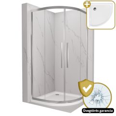   HD Elio+ 80x80 íves két tolóajtós zuhanykabin fehér slim zuhanytálcával és króm szifonnal, krómozott elemekkel, 190 cm magas