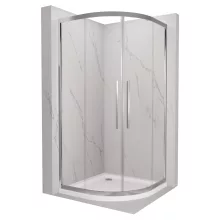 HD Elio+ 90x90 íves két tolóajtós zuhanykabin fehér slim zuhanytálcával és króm szifonnal, krómozott elemekkel, 190 cm magas