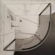 HD Elio+ 90x90 íves két tolóajtós zuhanykabin fehér slim zuhanytálcával és króm szifonnal, krómozott elemekkel, 190 cm magas