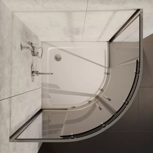 HD Elio+ 90x90 íves két tolóajtós zuhanykabin fehér slim zuhanytálcával és króm szifonnal, krómozott elemekkel, 190 cm magas