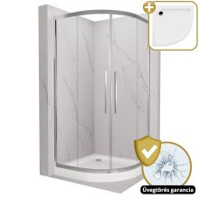 HD Elio+ 80x80 íves két tolóajtós zuhanykabin fehér magas zuhanytálcával és króm szifonnal, krómozott elemekkel, 190 cm magas