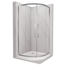 HD Elio+ 80x80 íves két tolóajtós zuhanykabin fehér magas zuhanytálcával és króm szifonnal, krómozott elemekkel, 190 cm magas