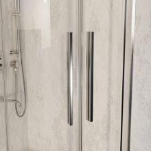 HD Elio+ 80x80 íves két tolóajtós zuhanykabin fehér magas zuhanytálcával és króm szifonnal, krómozott elemekkel, 190 cm magas